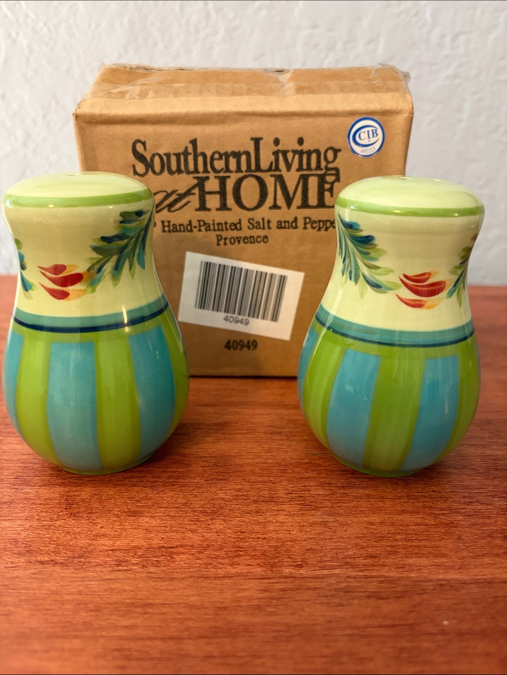 Southern Living  Blue & Green Hand-Painted Ceramic Shakers by Gail Pittman